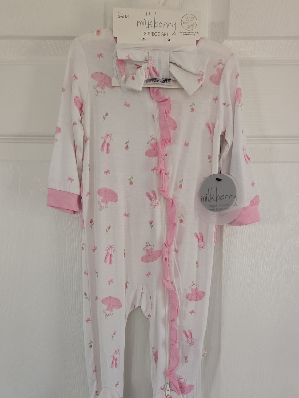 Milkberry Pink Ballerina Dancer Ruffle Footless Baby Zip Romper New With Tags